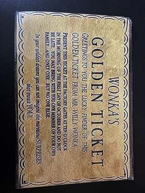 Willy Wonka's Golden Ticket Charlie and the Chocolate Factory Metal Wall Art